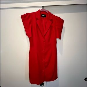 Hot Red 80s 90s inspired dress fits like M/S puff sleeve